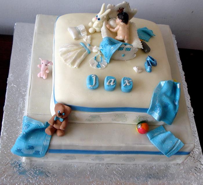 Blue christening cake
