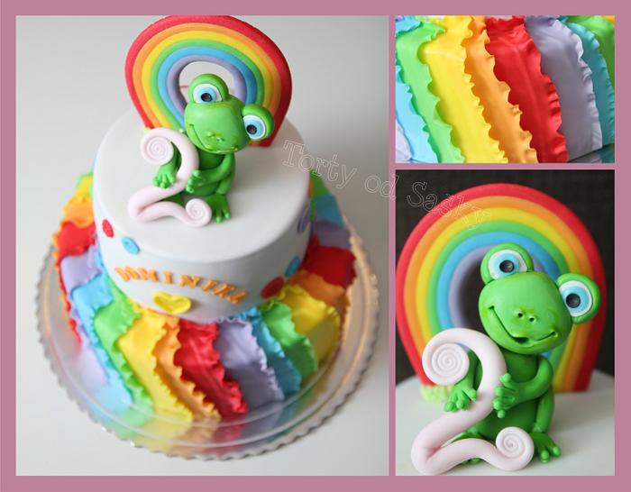 Rainbow cake with frog