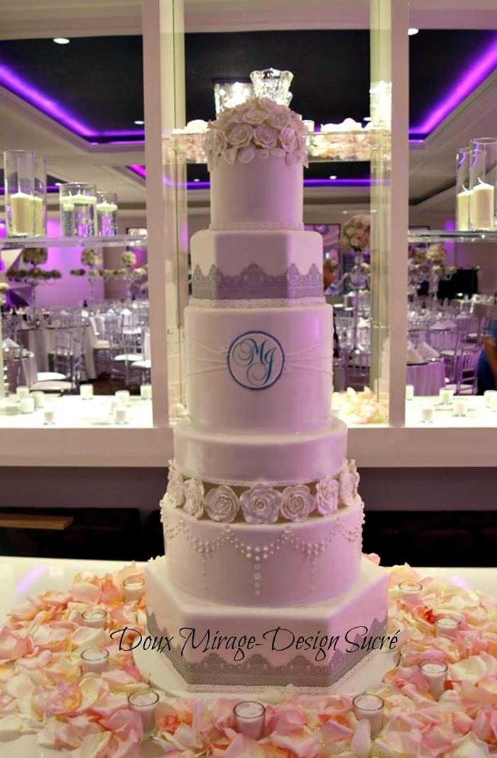 White and silver wedding cake 
