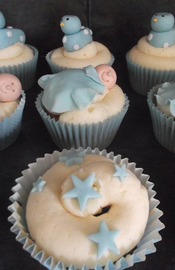 Blue baby boy baby shower cupcakes