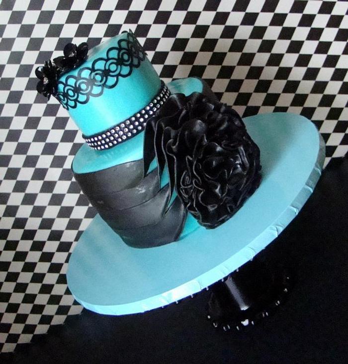 Ruffle technique done in black and teal . 