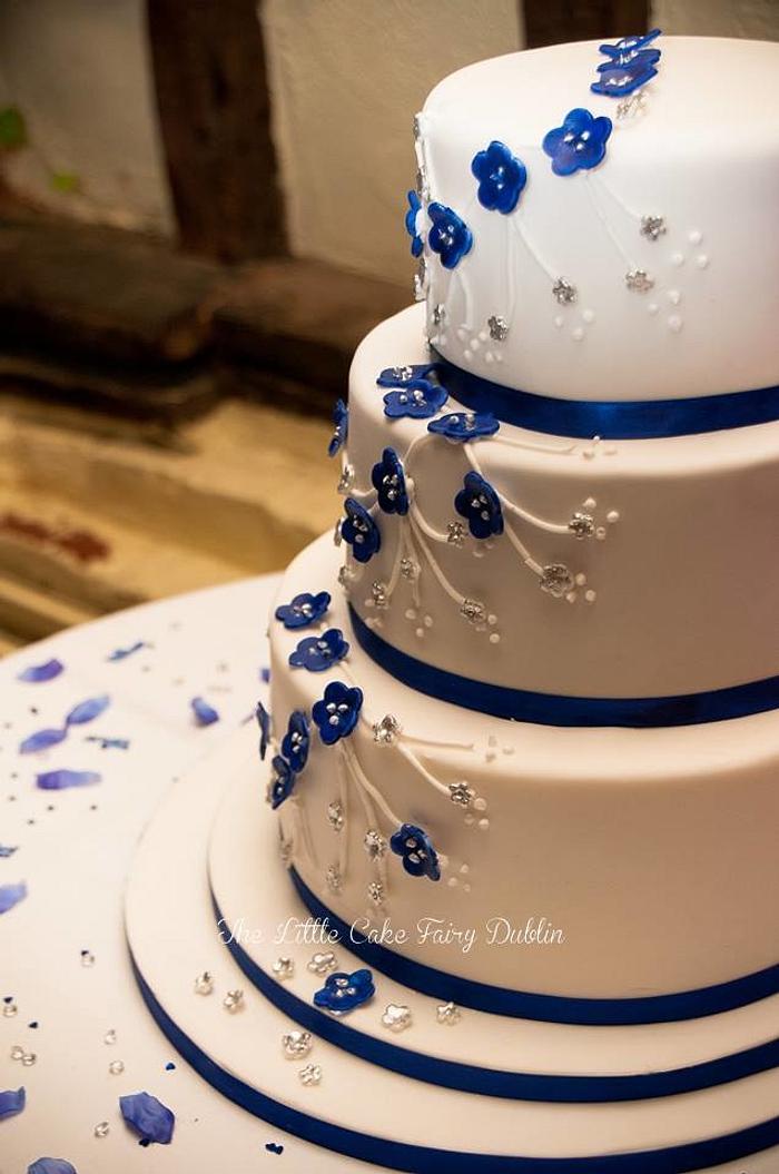 Royal Blue Floral Wedding Cake