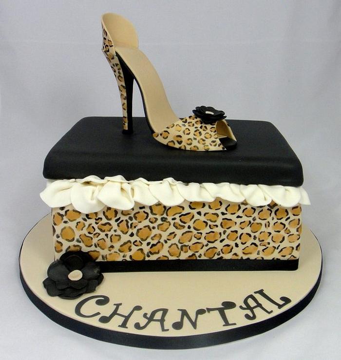 Leopard Print High Shoe & Shoe Box Cake