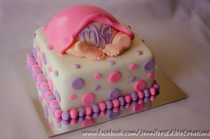 Pink and Purple Baby Bottom Baby Shower Cake