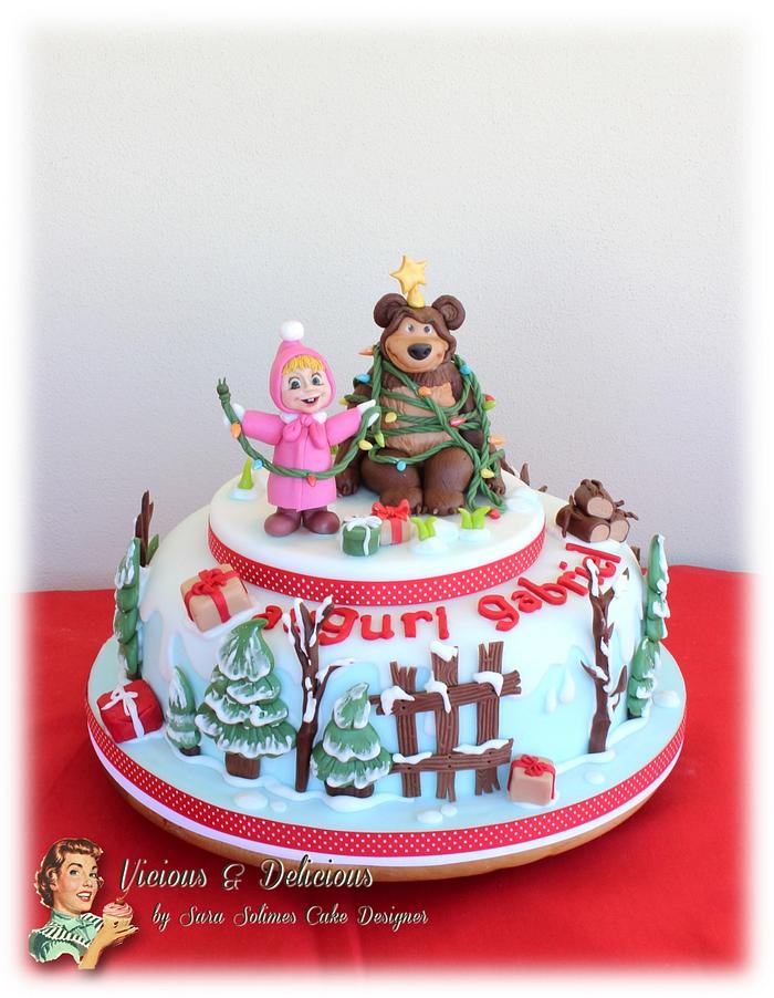 Masha and the bear Christmas time cake