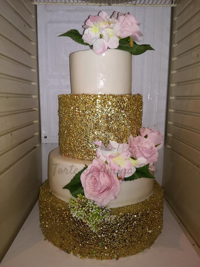 Gold confetti wedding cake