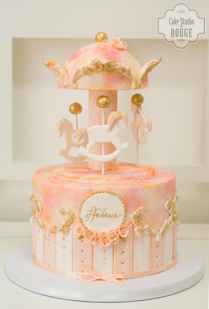 Peach and blush carousel cake