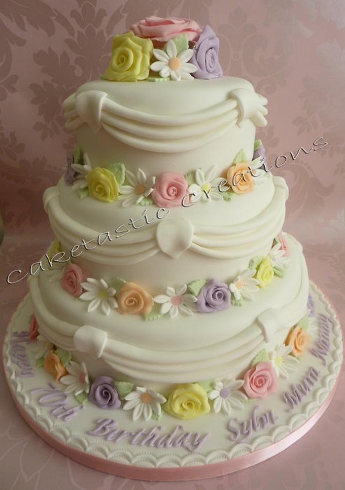 3 Tier Swags & Flowers Cake