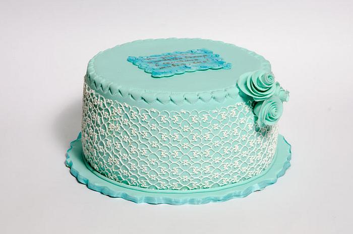 bachelorette party cake in turquoise
