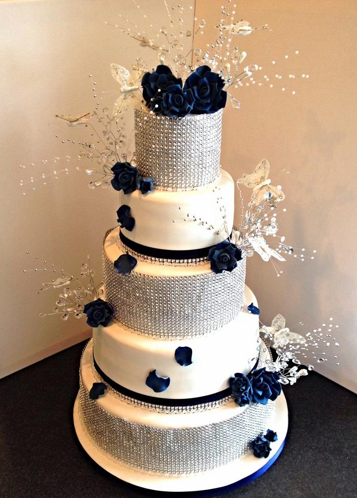 Navy blue & diamond Wedding Cake