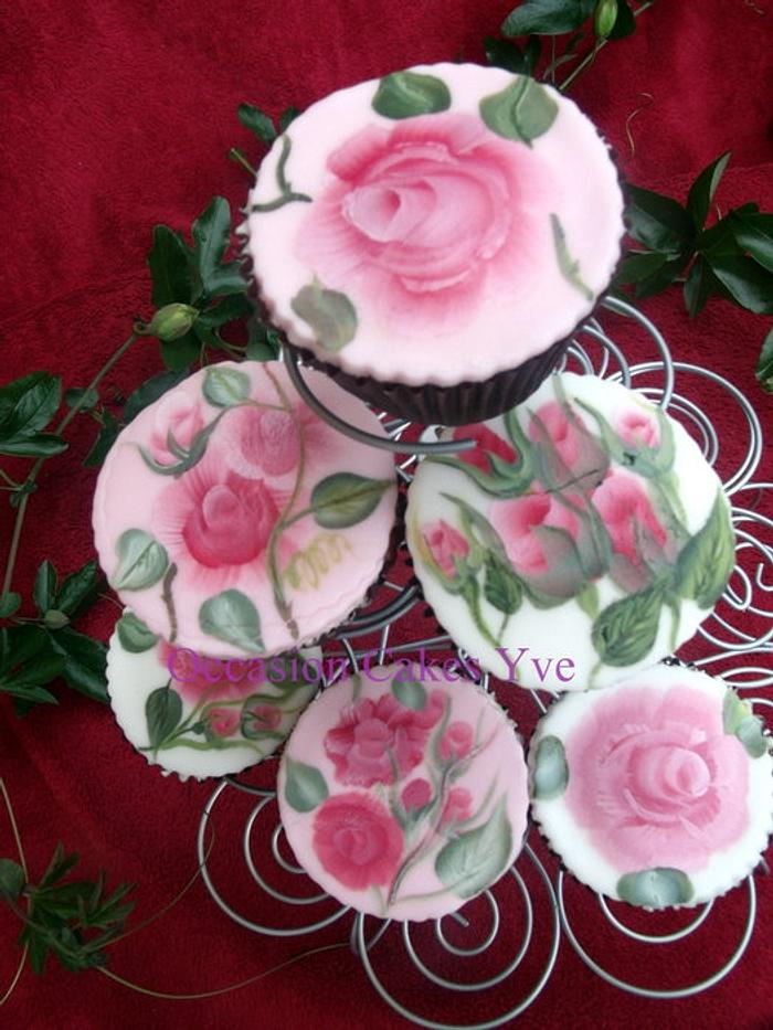 Rose Garden hand painted wedding cup cakes