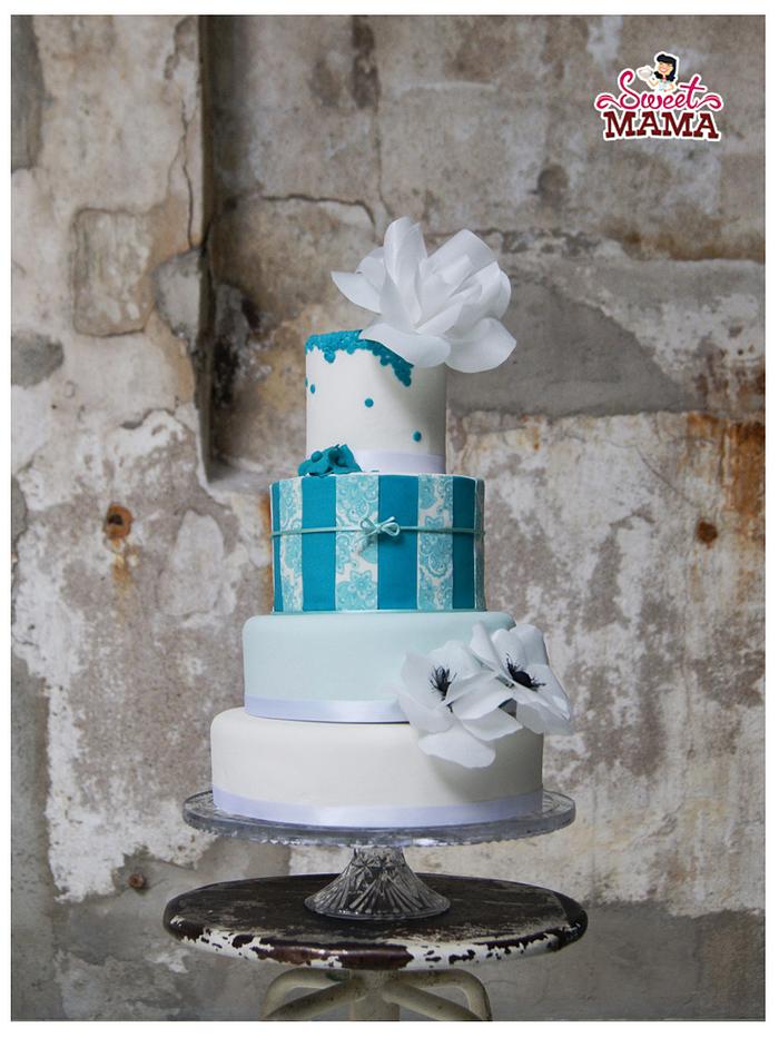 Teal & Rose Wedding Cake