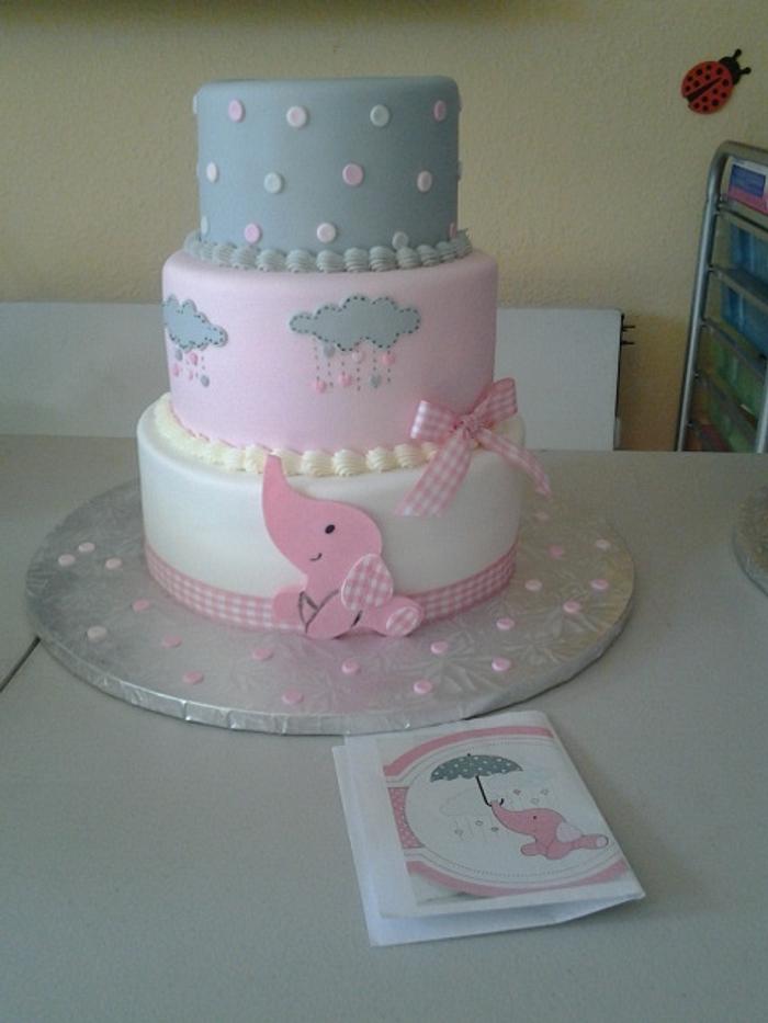 Pink Elephant Baby Shower Cake