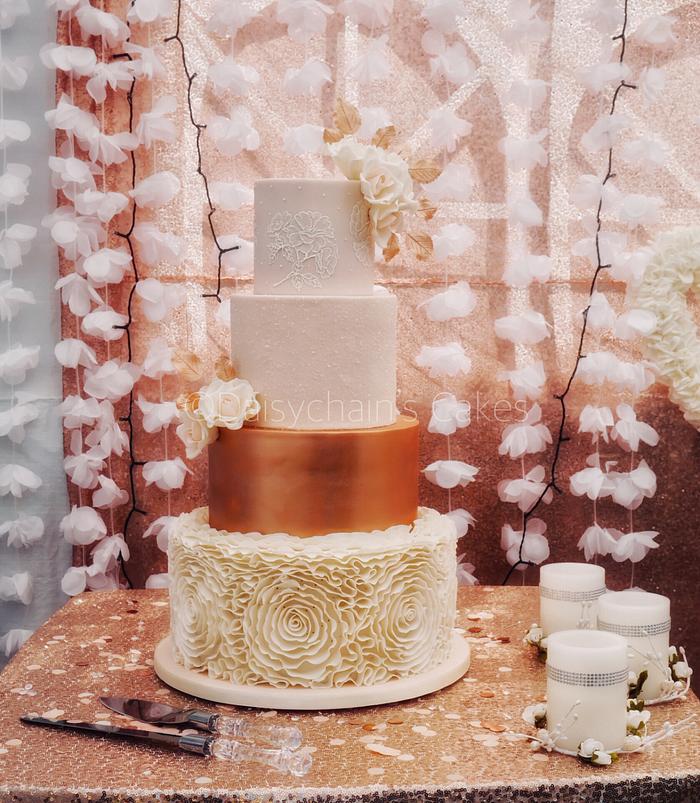 Blush pink, ivory and rose gold wedding cake 