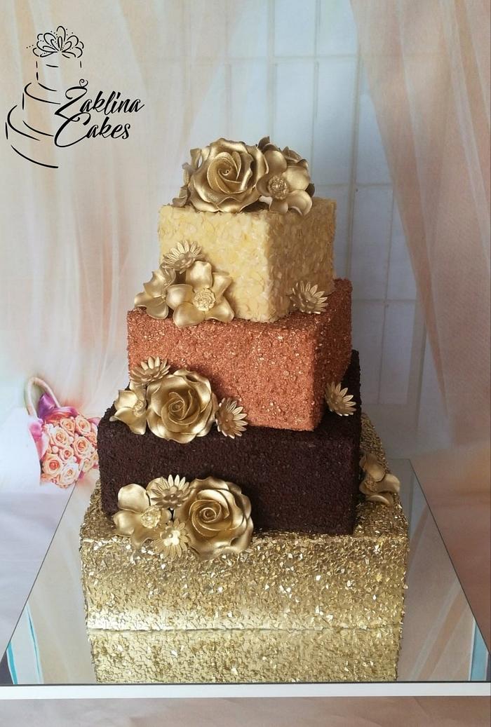 Chocolate golden wedding cake