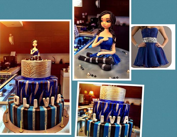 Black & Blue Sweet 17 Birthday Cake