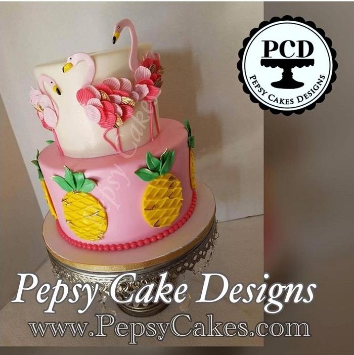 Flamingo & Pineapple Cake
