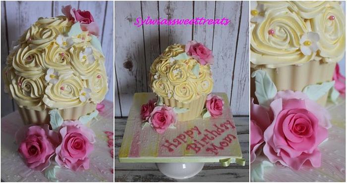 Giant cupcake with fondant roses