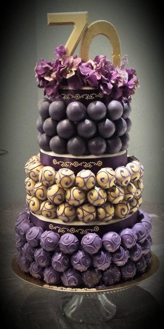 70th Gold and Purple Cake Bite Cake