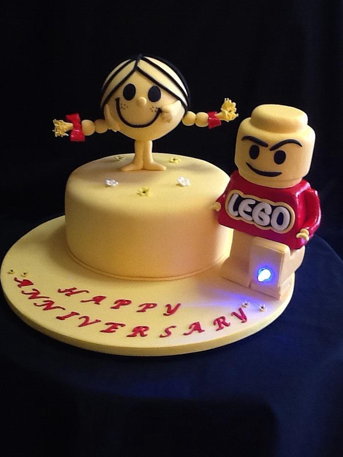 Little Miss Sunshine & Lego man cake