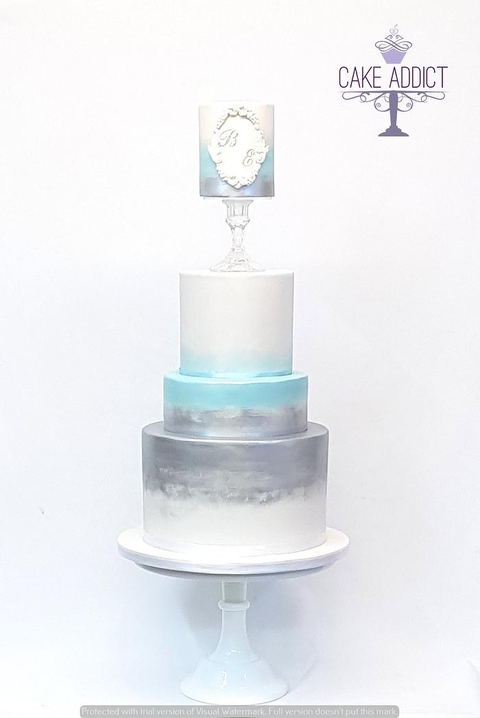 Blue and silver Wedding cake