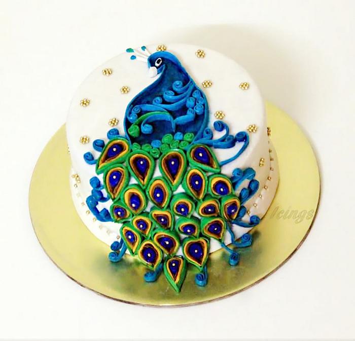 Quilled peacock cake