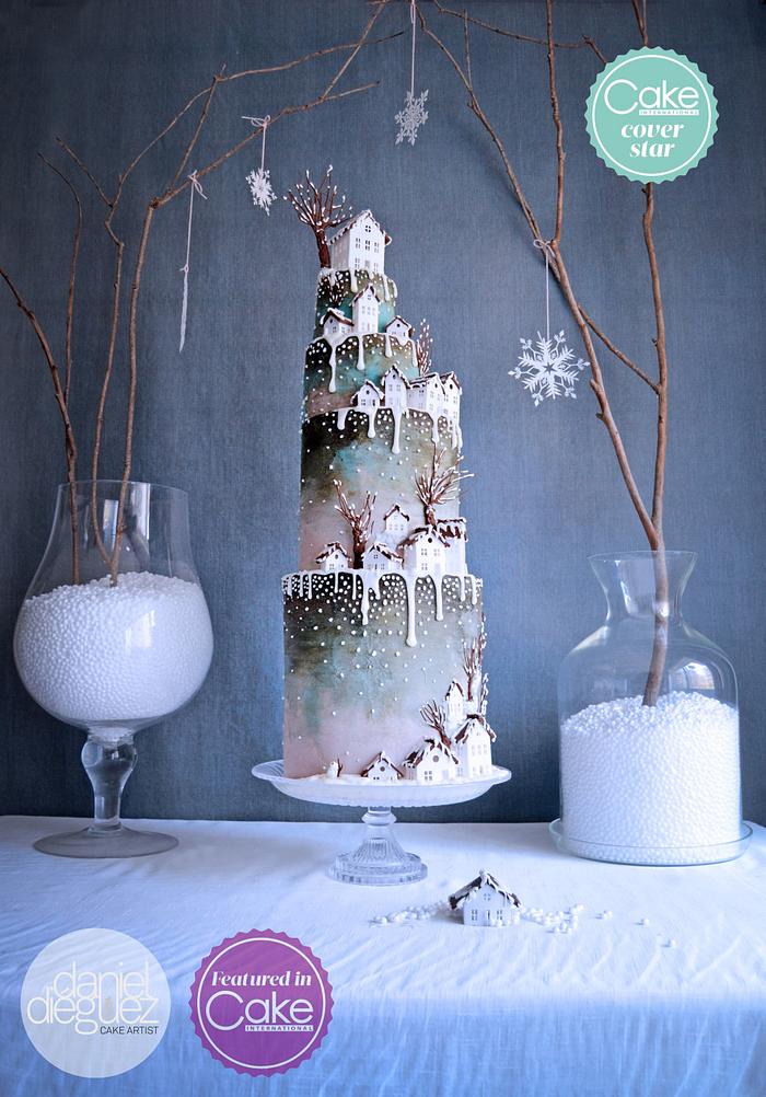 "Welcome home" winter wedding cake COVER of CI Magazine.