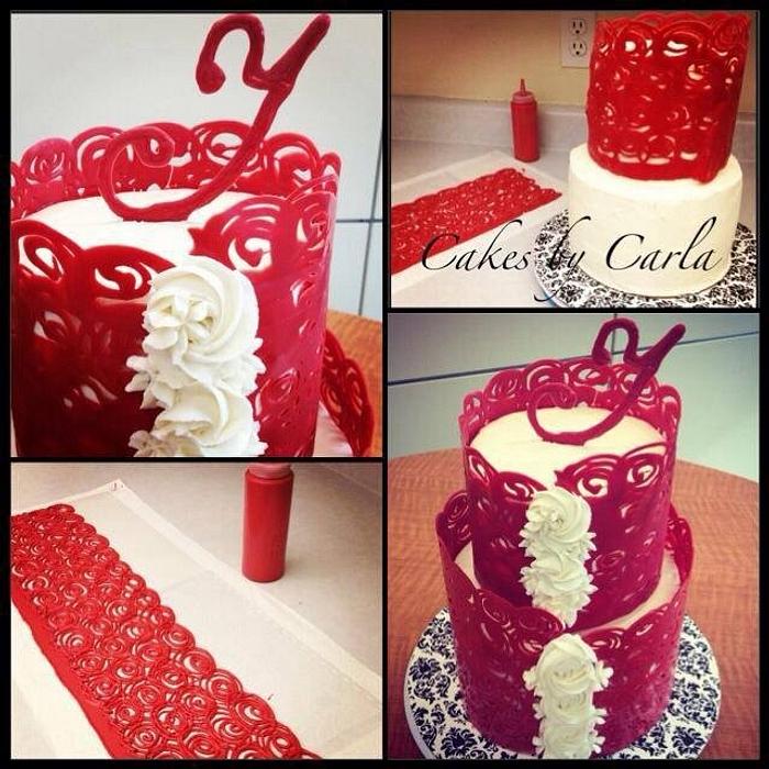 Four Layered Red & White Cake 