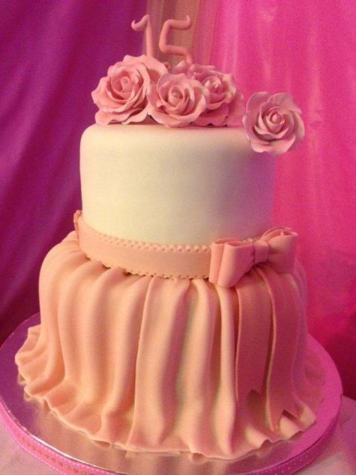 Pink Quinceanera Cake with Cupcakes