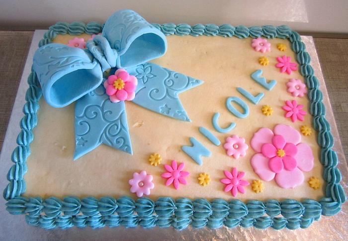 Bow and Flowers Sheet Cake