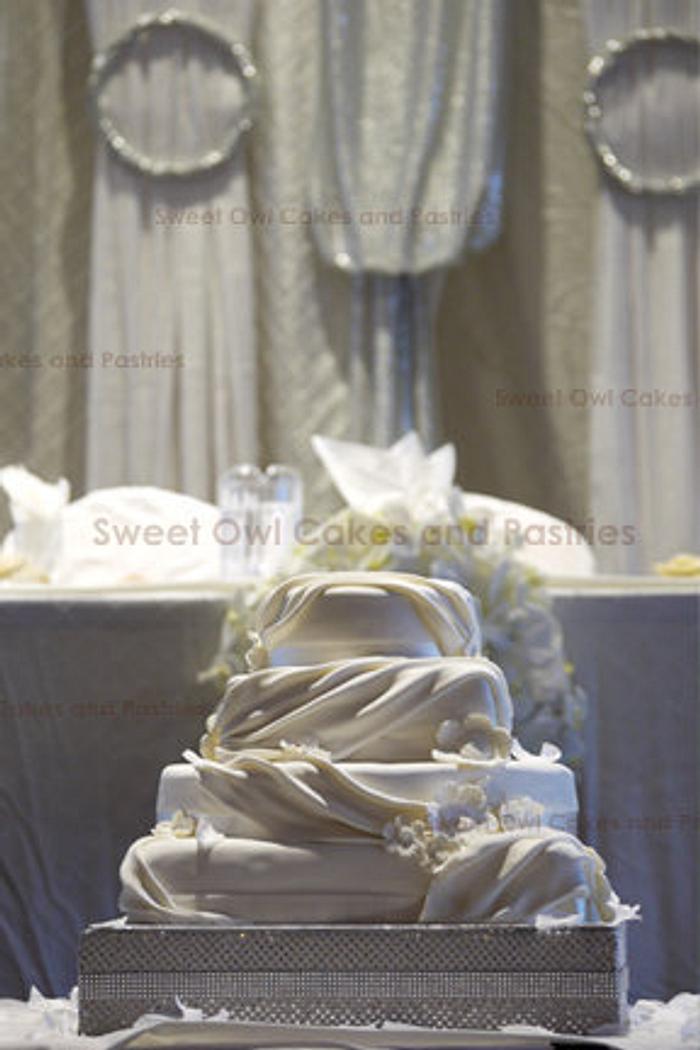 white drapery wedding cake !