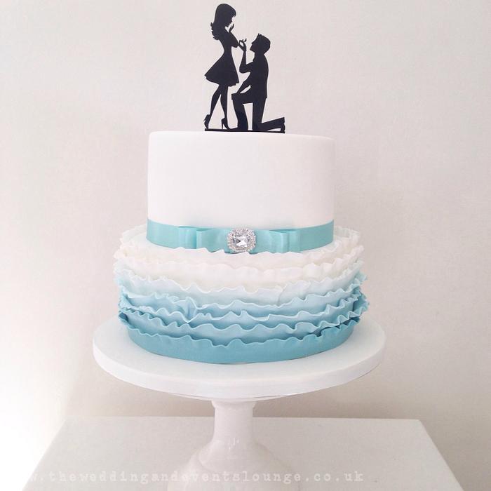 White and Tiffany blue engagement cake
