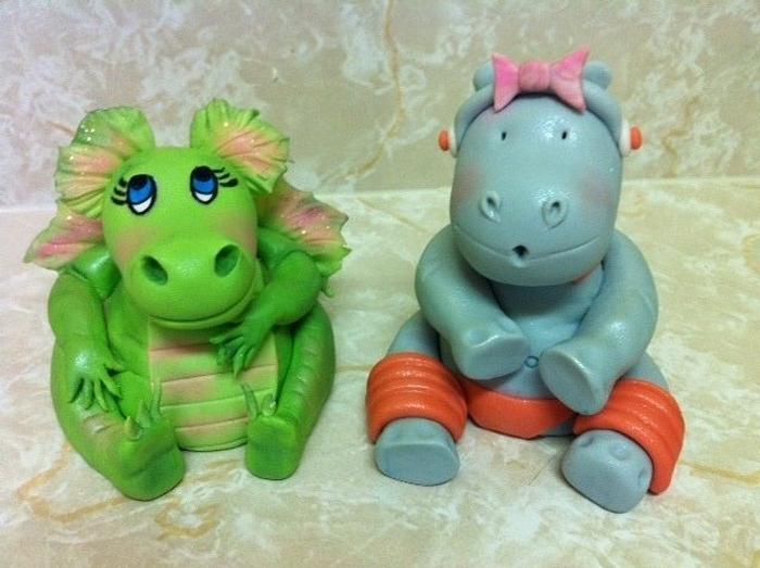 Dragon & Hippo cake toppers