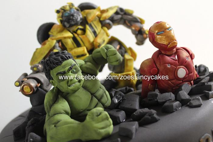 Super heroes figures. Bumblebee, ironman and the hulk