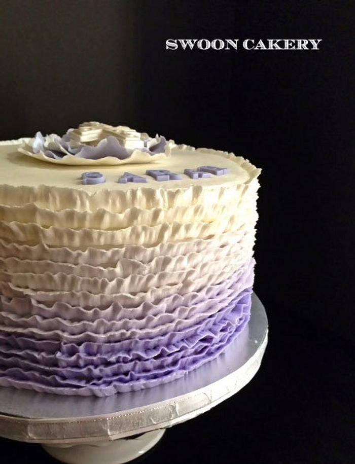 Purple Ombre Ruffle 1st Communion Cake
