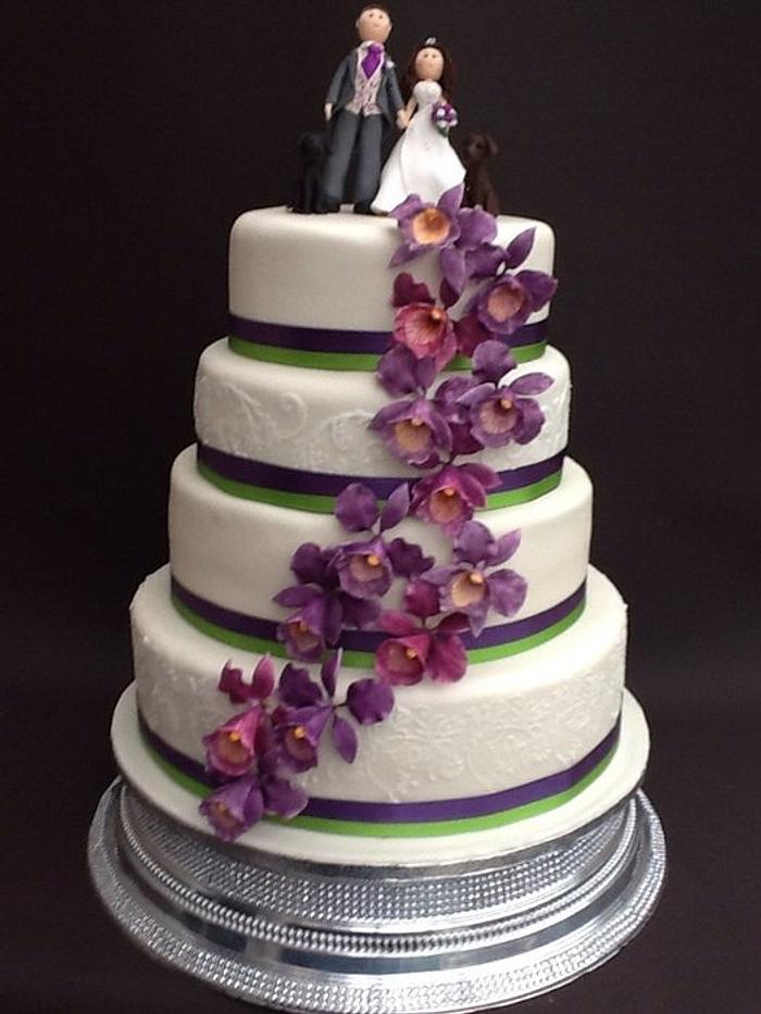 Purple Orchid wedding cake