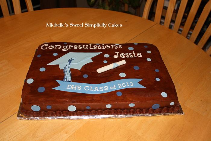 Brown and Blue Graduation Cake