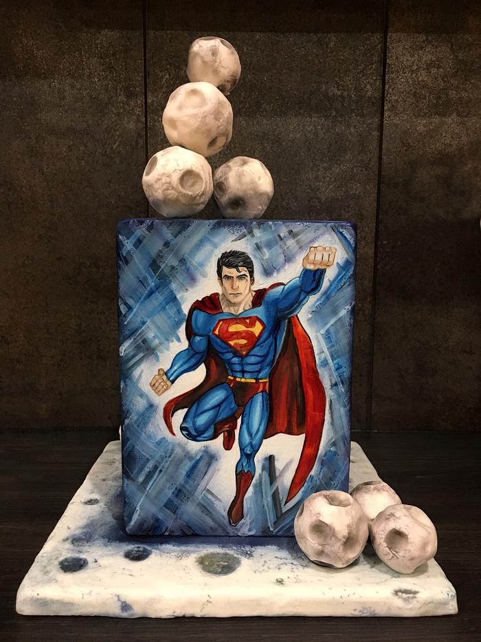 Handpainted Superman Cake - Decorated Cake by Sue Deeble - CakesDecor
