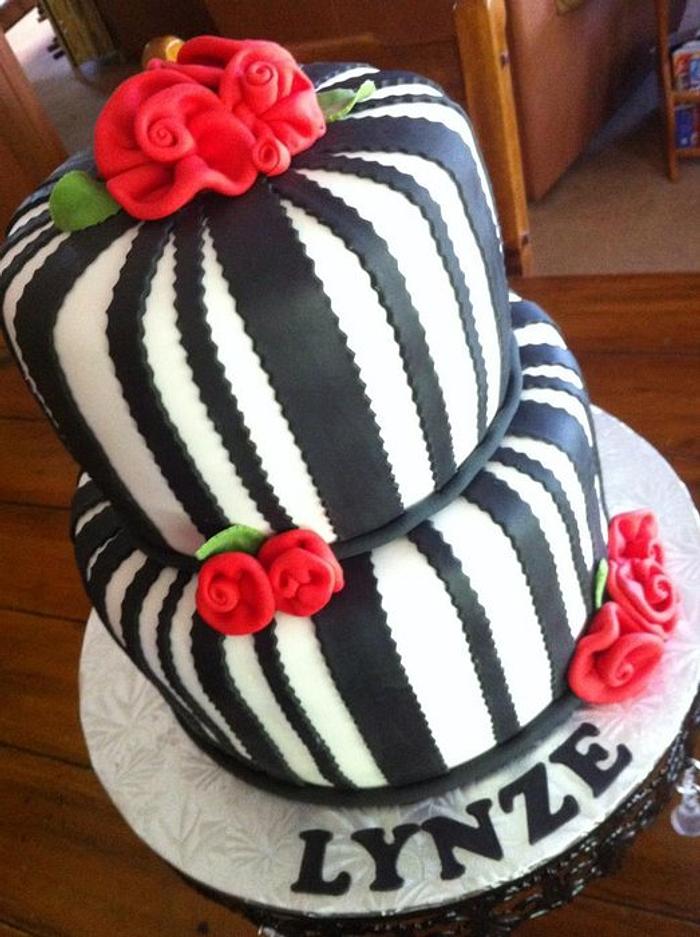 Black & White Stripes with Ribbon Roses