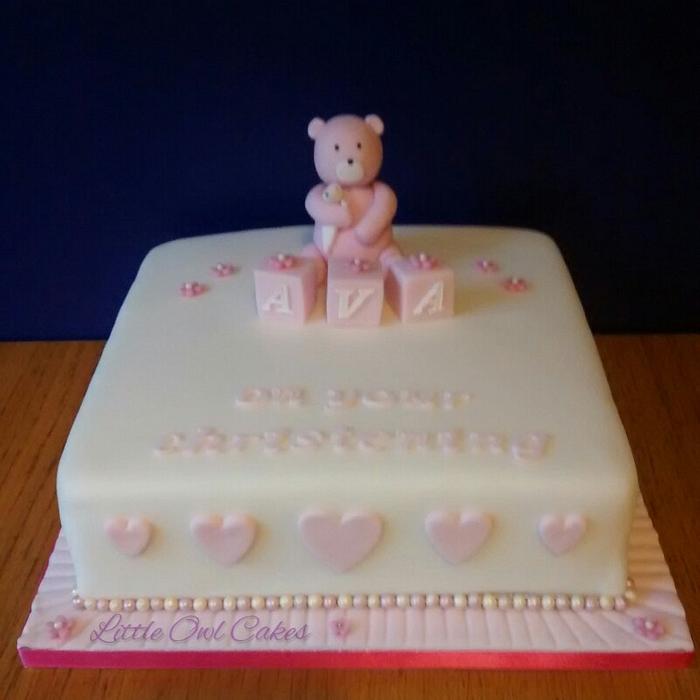 pink christening cake