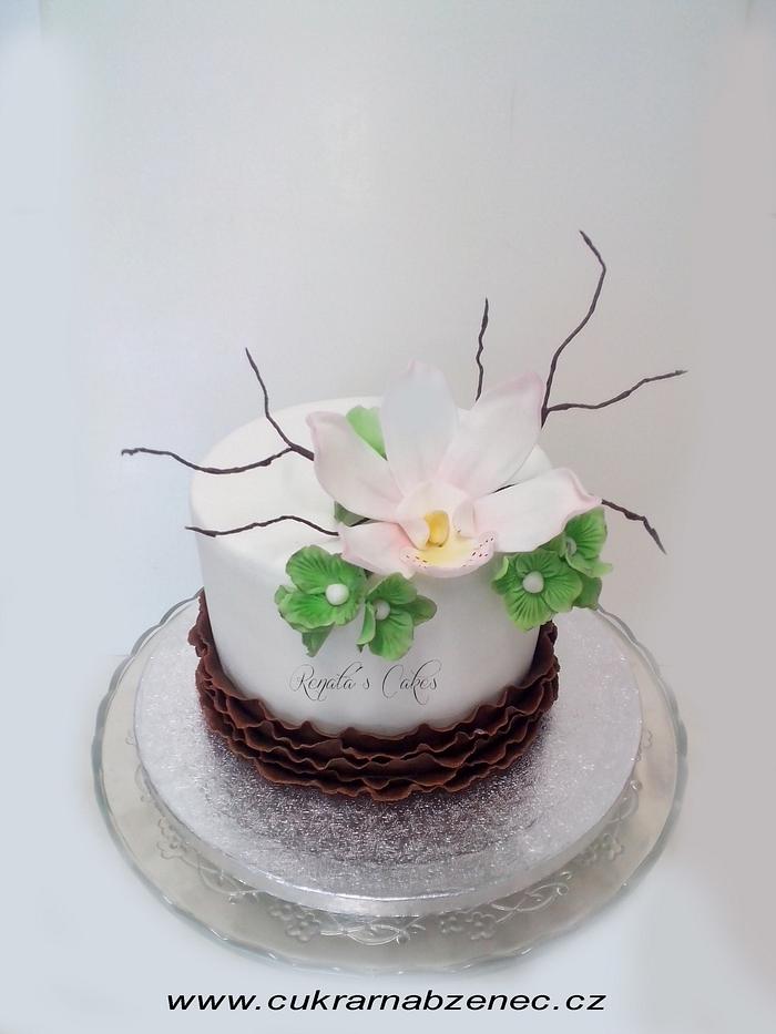 Birthday cake with cymbidium orchid 