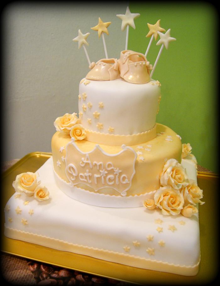 White and Gold christening cake