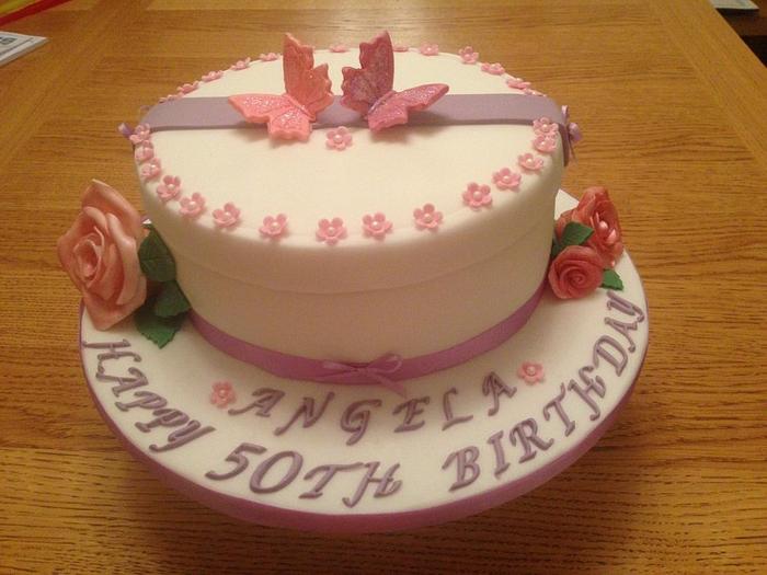 50th Roses & Butterfly hatbox cake