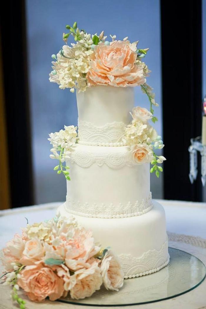 Vintage Sugar Flower Wedding Cake