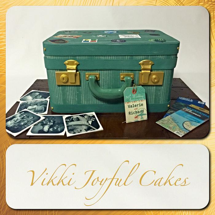 50th wedding anniversary suitcase cake