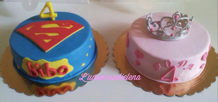 Superman and princess cake for twin
