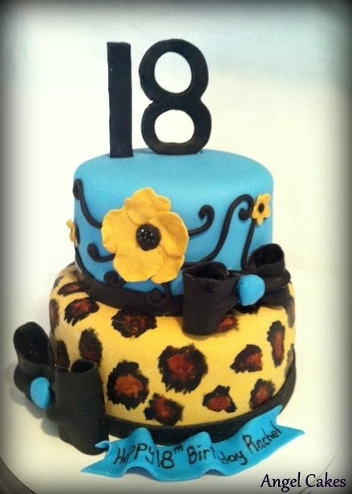 Leopard and Turquoise Birthday Cake