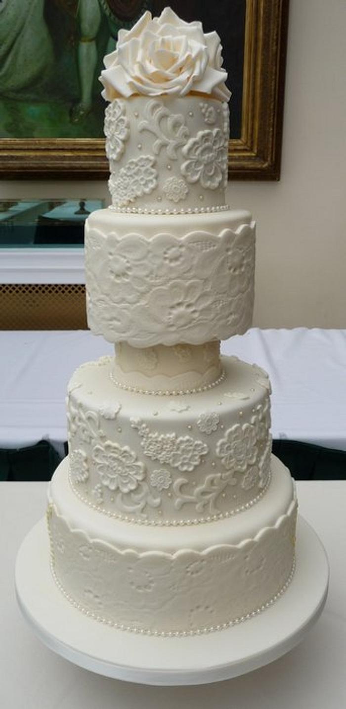 Ivory Lace Wedding Cake 