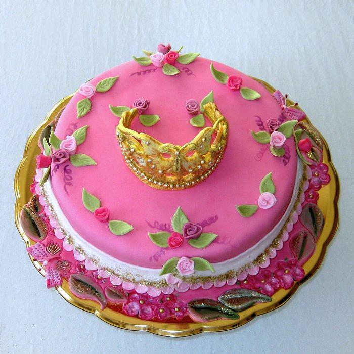 Birthday cake with golden crown