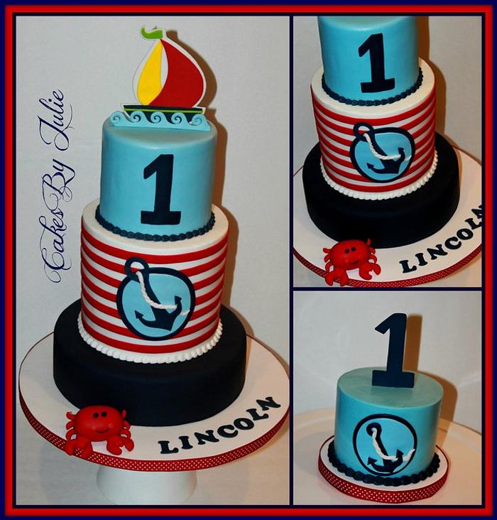 Anchors Away 1st Birthday Cake and Smash Cake - Decorated - CakesDecor